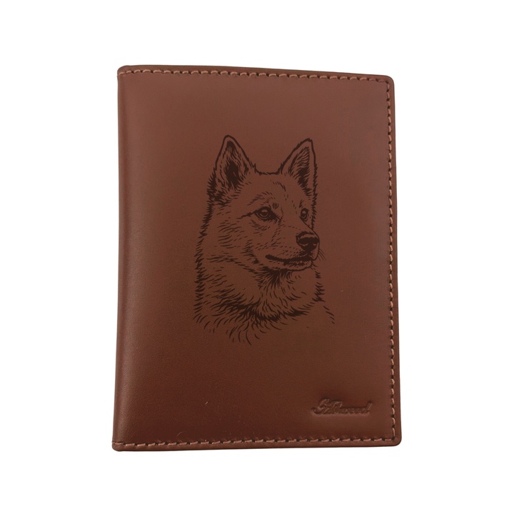 Finnish Spitz Face Engraved Leather Passport Cover