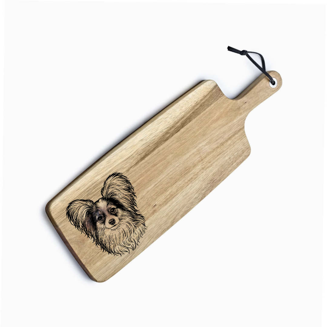 Personalised Papillon Face Engraved Acacia Serving Board