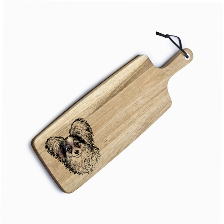 Personalised Papillon Face Engraved Acacia Serving Board