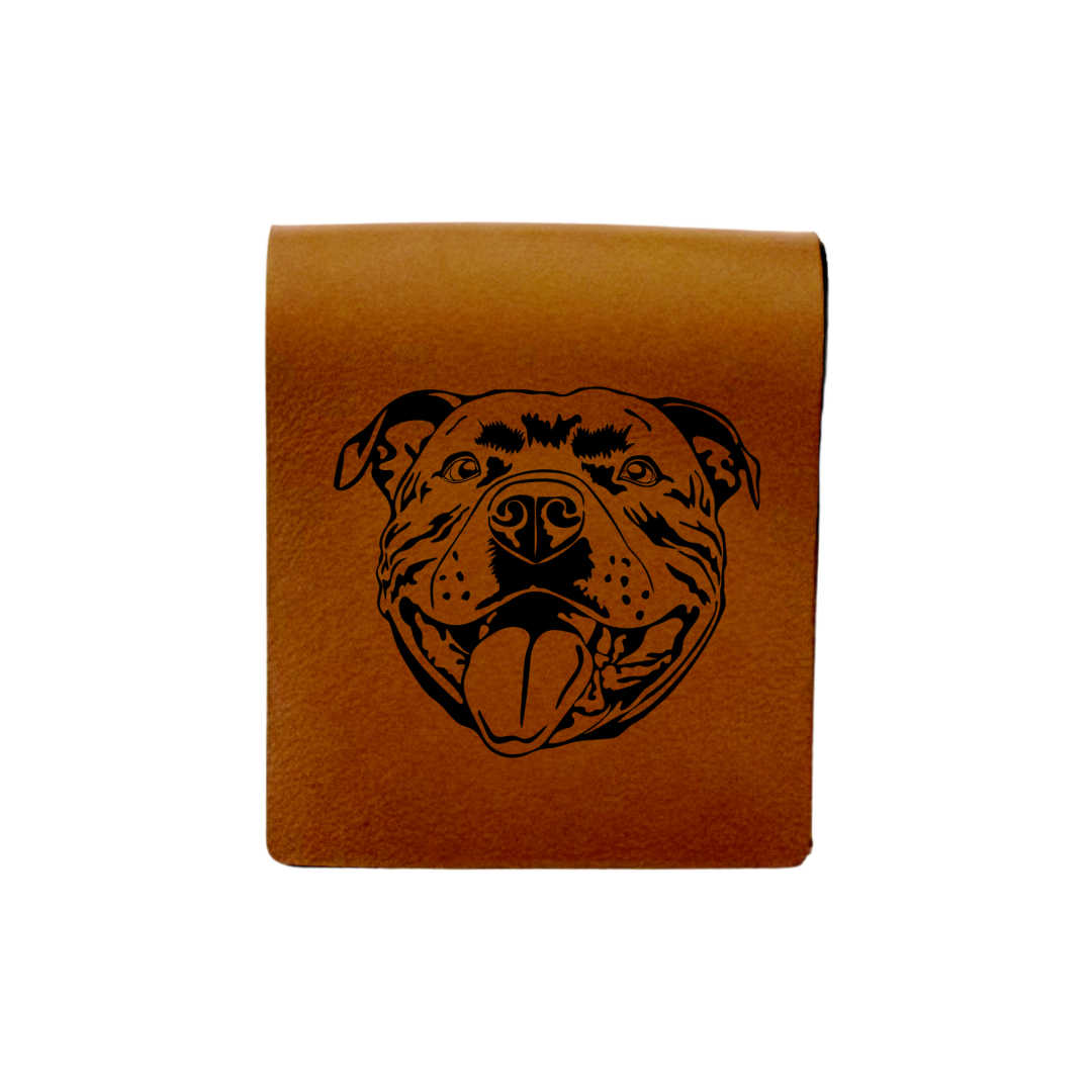 Staffordshire Bull Terrier Smiling Face Engraved Genuine Leather Magnetic Bookmark