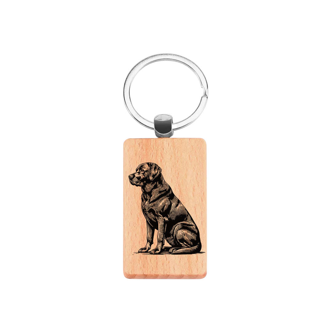 Light Labrador Retriever Sitting Engraved Rectangle Wooden Keyring