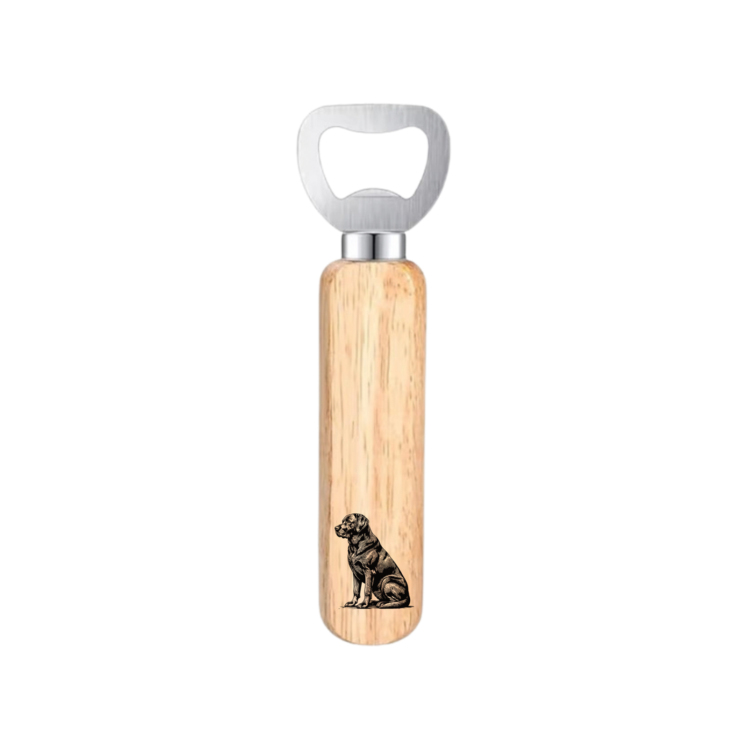 Dark Labrador Retriever Sitting Engraved Wooden Bottle Opener