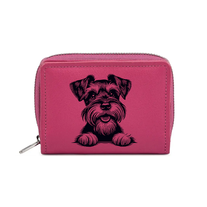 Miniature Schnauzer Paws Engraved Small Leather Purse (Green/Pink/Blue/Red)