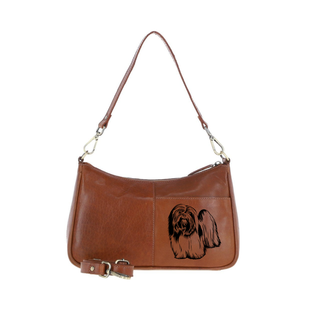 Lhasa Apso Engraved Genuine Leather Shoulder Bag