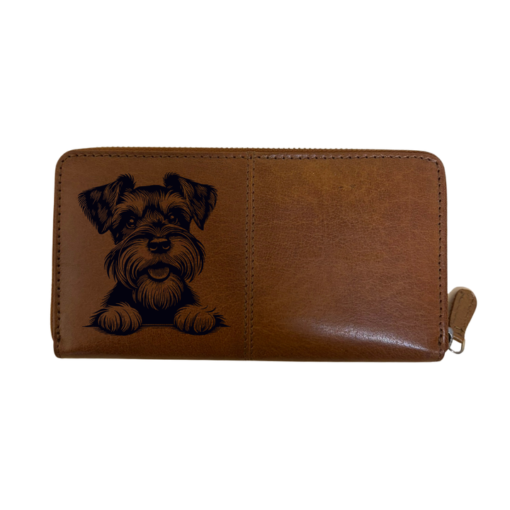 Miniature Schnauzer Paws Engraved Large Leather Purse