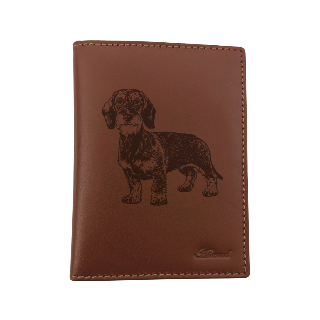 Wirehaired Dachshund Standing Engraved Leather Passport Cover