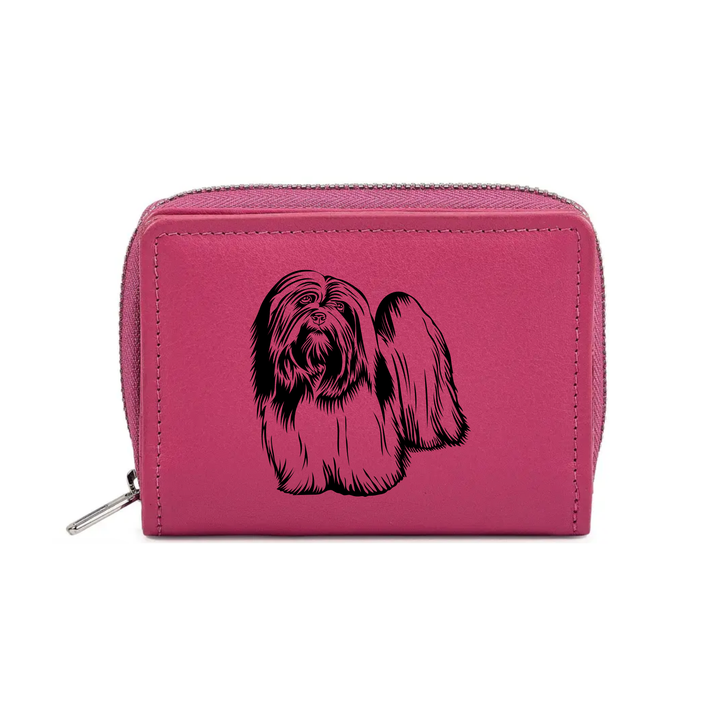 Lhasa Apso Engraved Small Leather Purse (Green/Pink/Blue/Red)