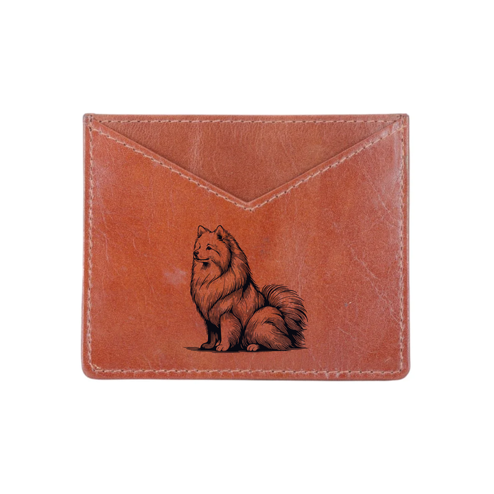 Japanese Spitz Sitting Engraved Genuine Leather Cardholder