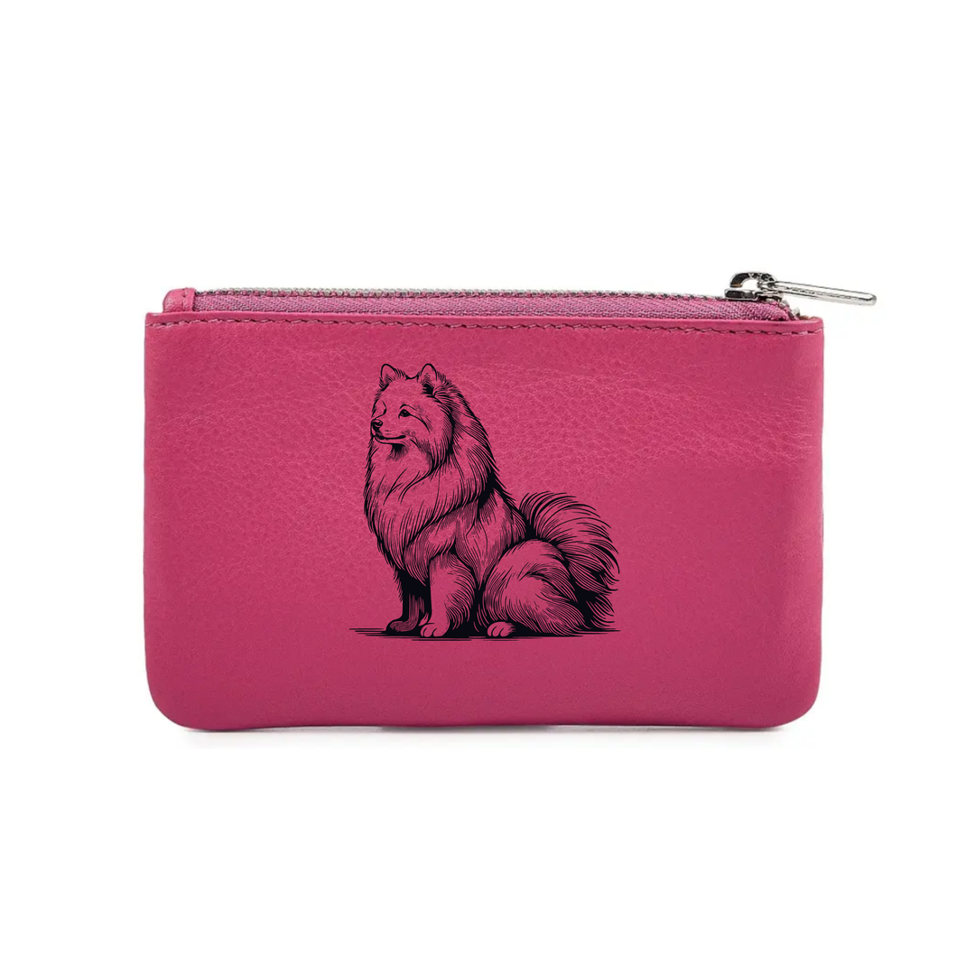 Japanese Spitz Sitting Engraved Genuine Leather Coin Purse (Multiple Colour Options)