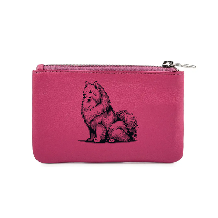 Japanese Spitz Sitting Engraved Genuine Leather Coin Purse (Multiple Colour Options)