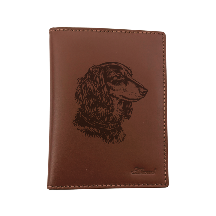 Longhaired Dachshund Face Engraved Leather Passport Cover