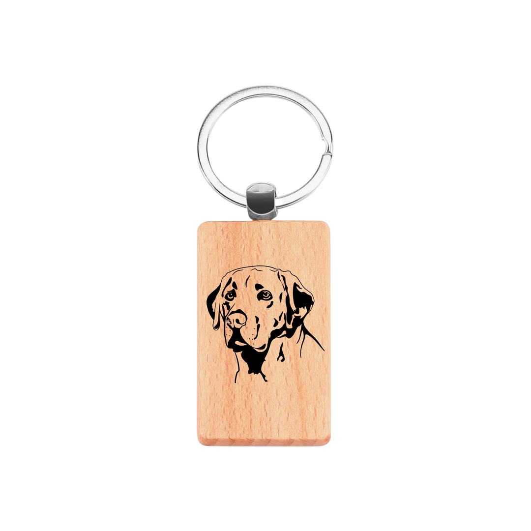 Light Labrador Retriever Face Engraved Rectangle Wooden Keyring