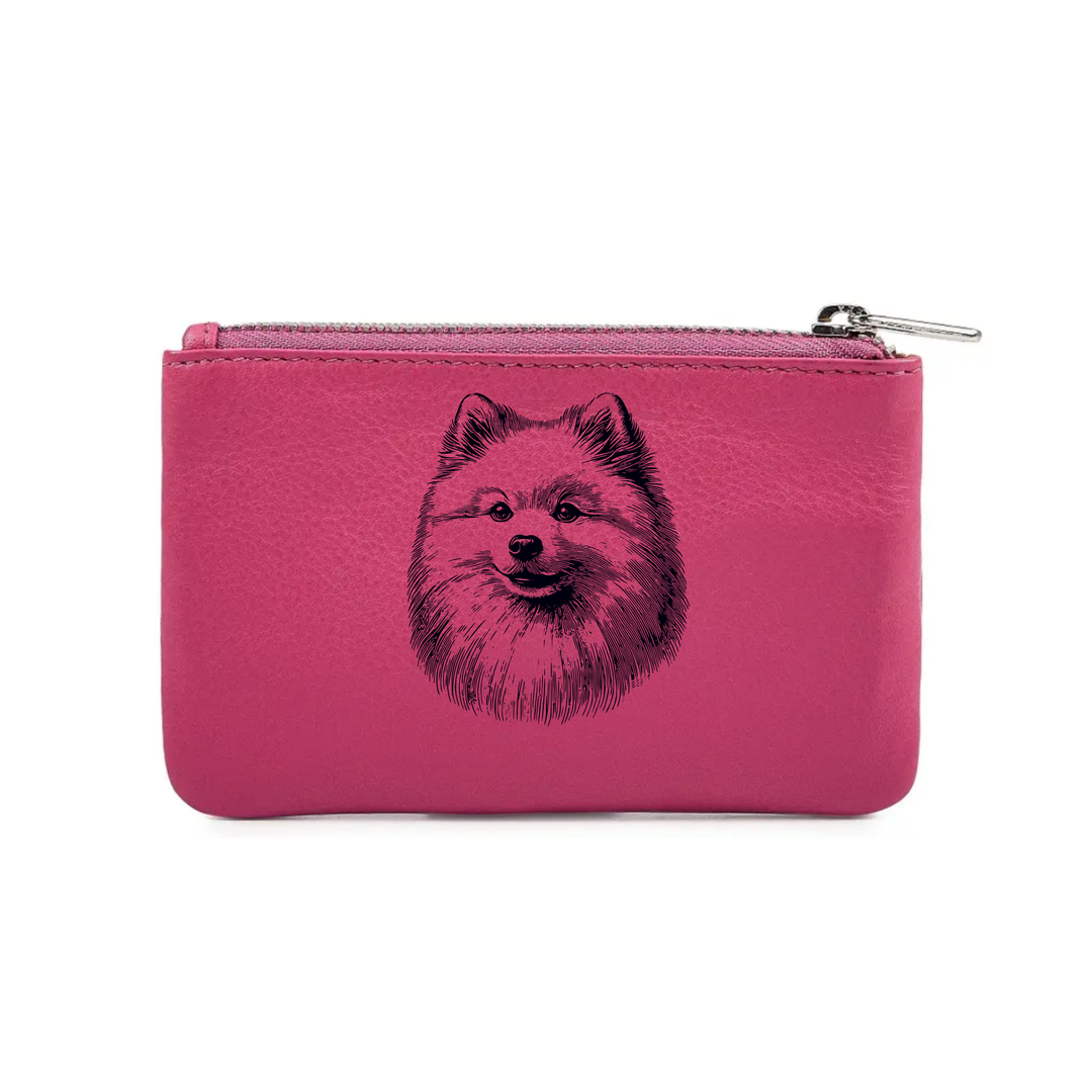 Japanese Spitz Face Engraved Genuine Leather Coin Purse (Multiple Colour Options)