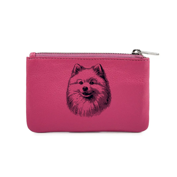 Japanese Spitz Face Engraved Genuine Leather Coin Purse (Multiple Colour Options)
