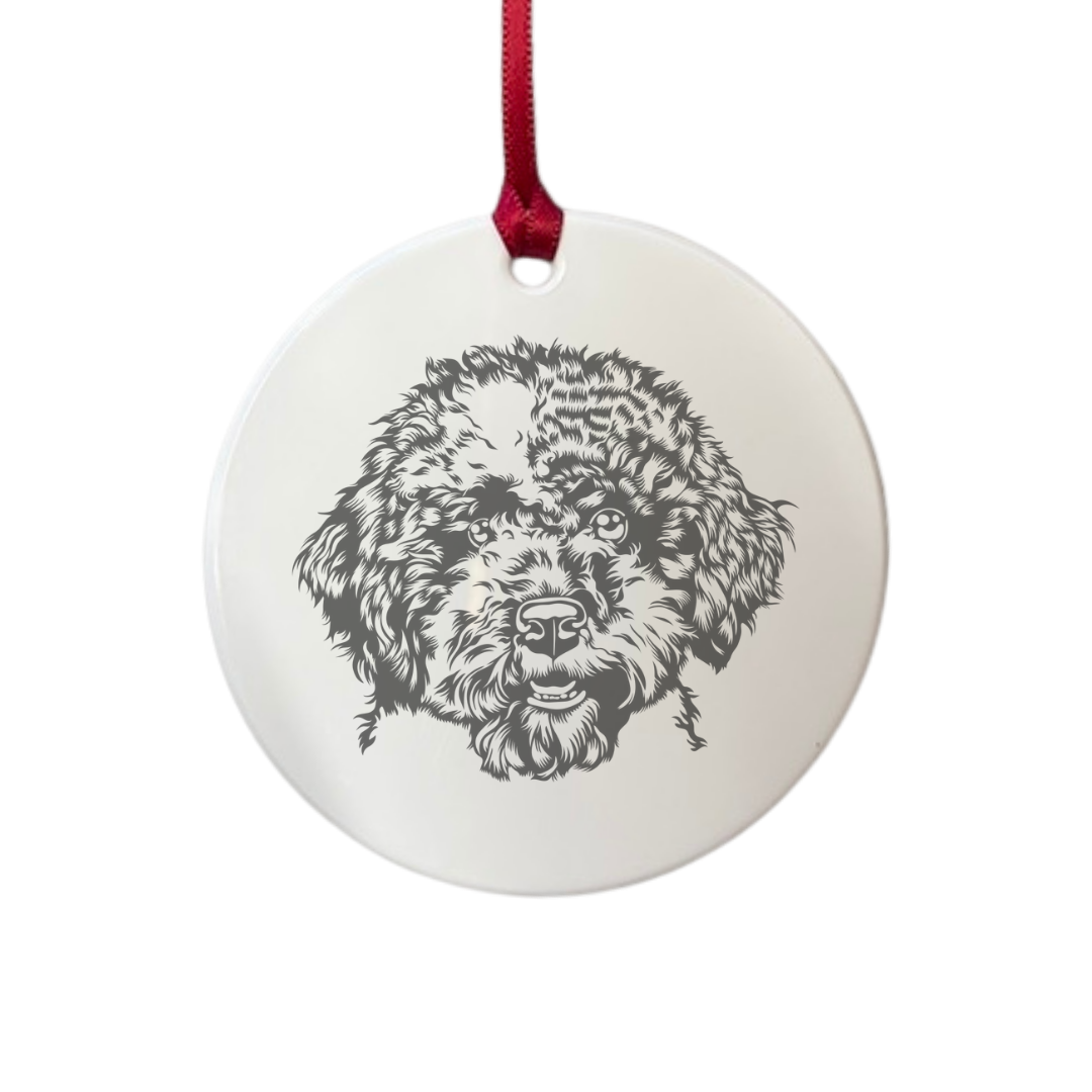 Personalised Lagotto Romagnolo Face Engraved White Acrylic Decoration