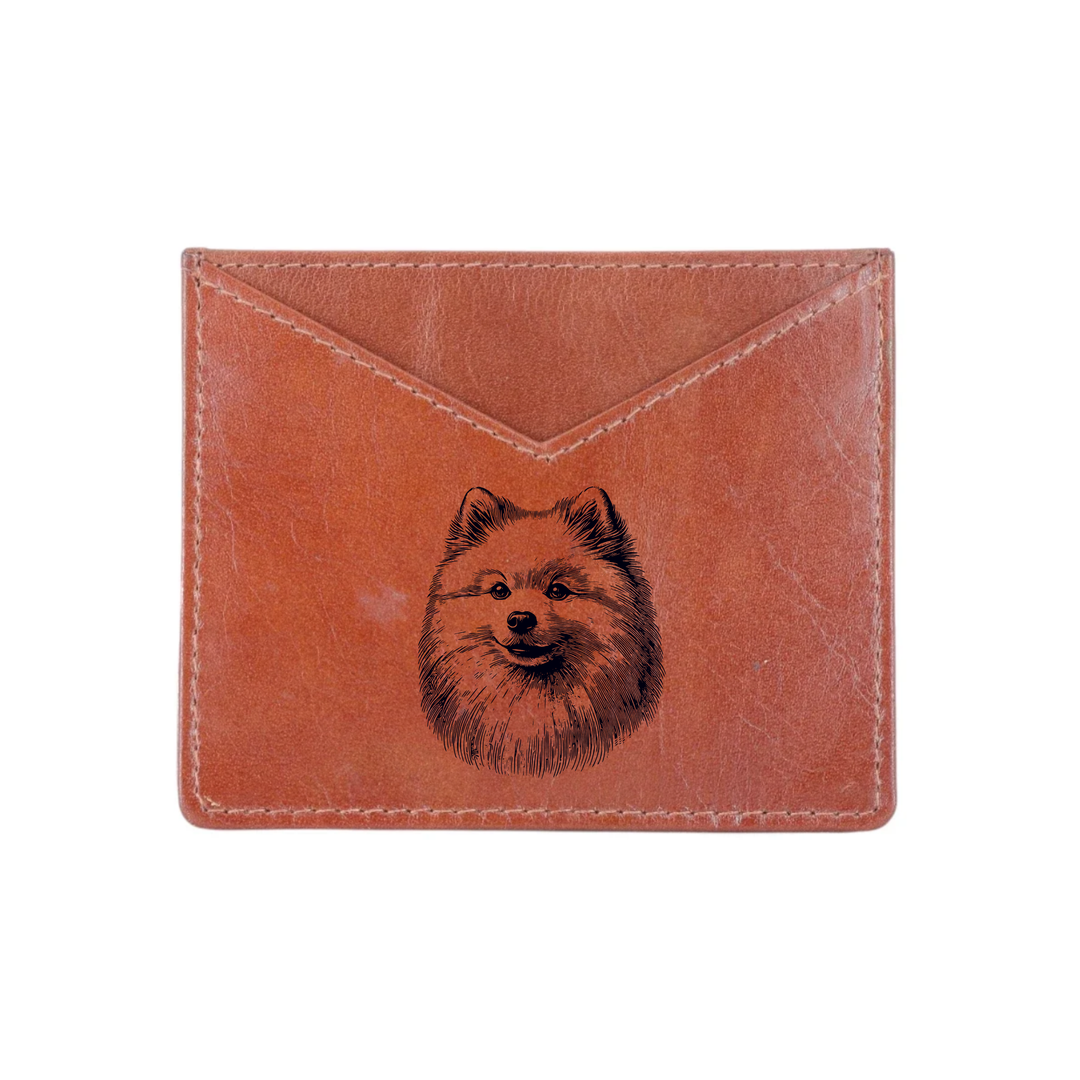 Japanese Spitz Face Engraved Genuine Leather Cardholder