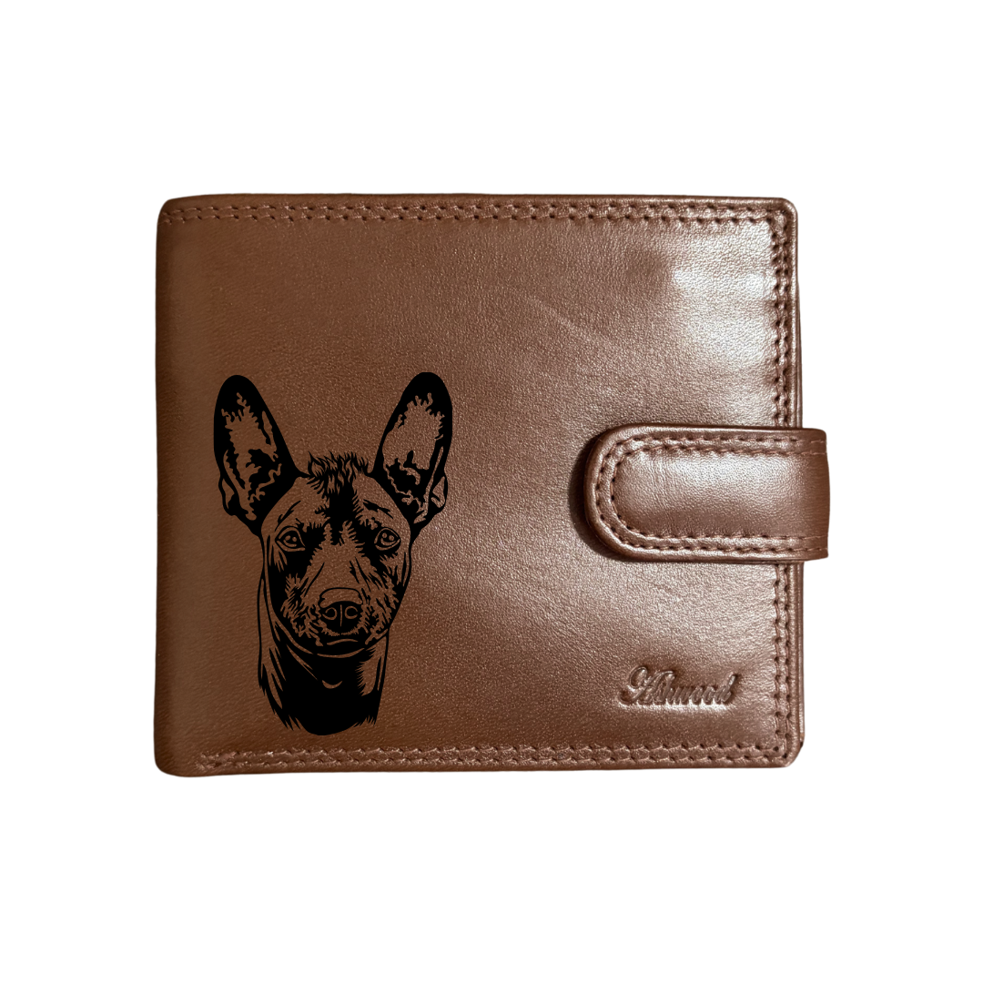 Personalised Xoloitzcuintli Face Engraved Dark Tan Genuine Leather Wallet