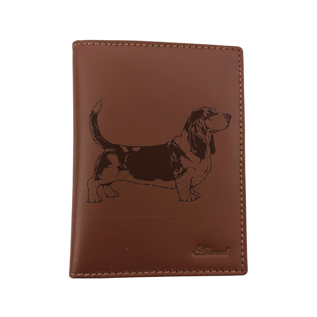 Basset Hound Standing Engraved Leather Passport Cover