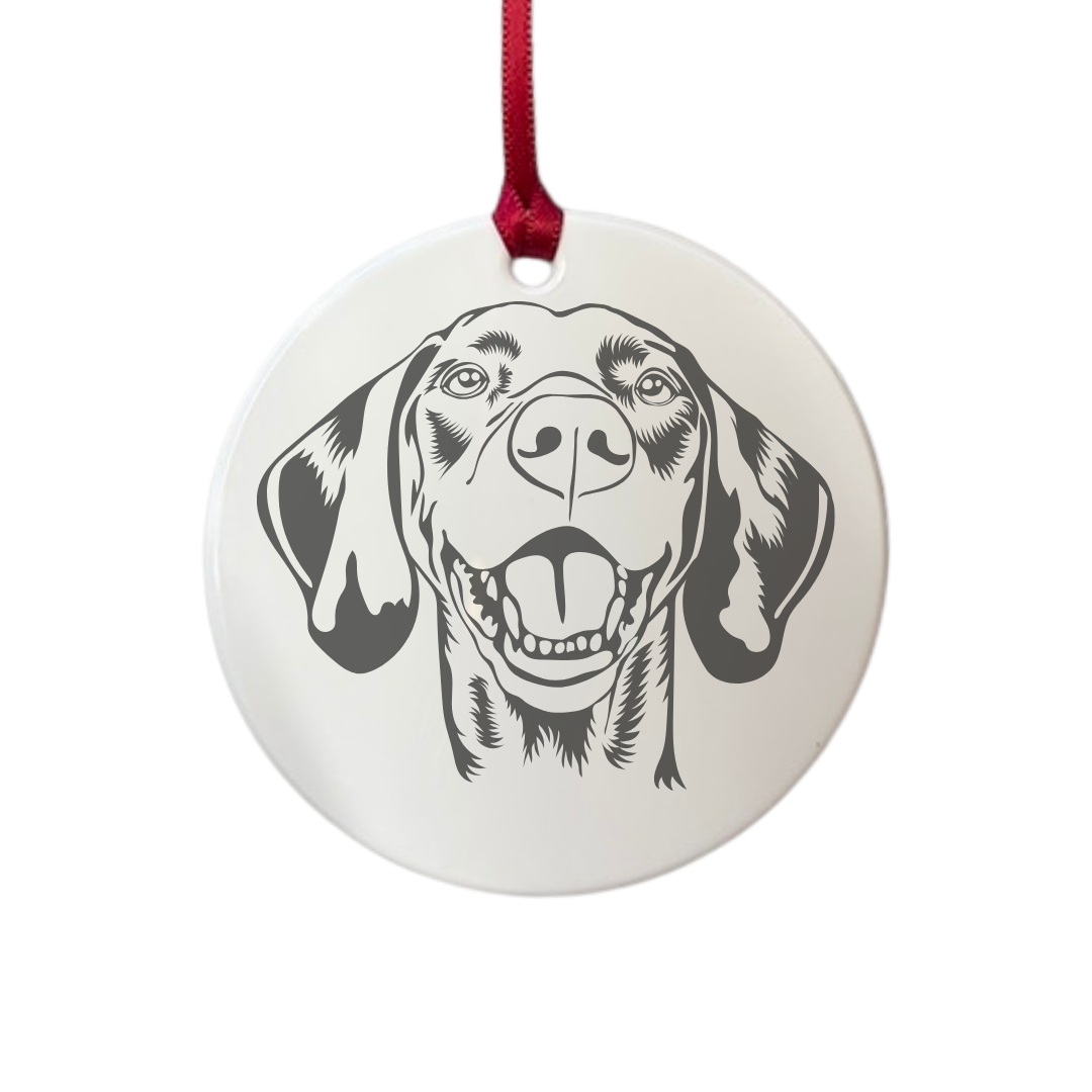 Personalised Vizsla Face Engraved White Acrylic Decoration