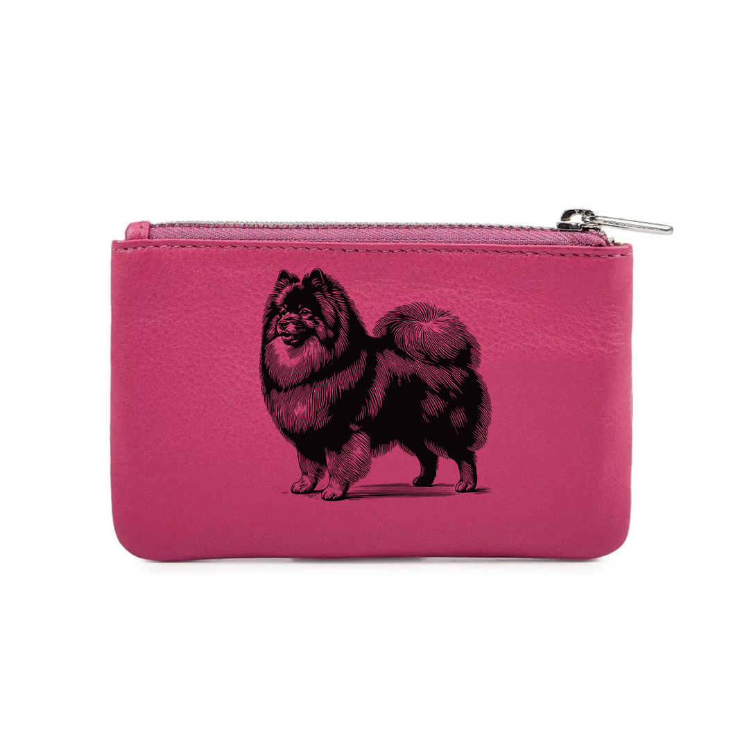 German Spitz Standing Engraved Genuine Leather Coin Purse (Multiple Colour Options)