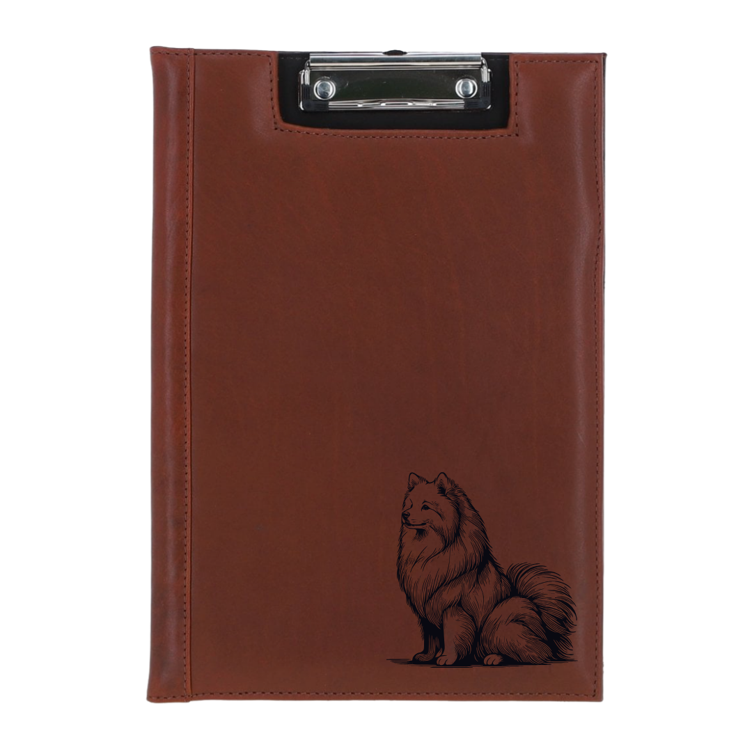 Japanese Spitz Sitting Engraved Leather Clipboard