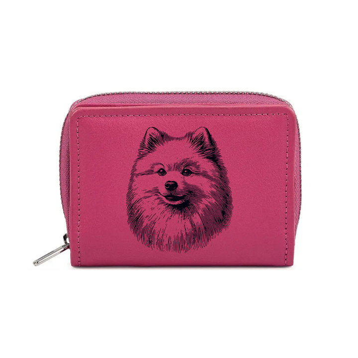 Japanese Spitz Face Engraved Small Leather Purse (Green/Pink/Blue/Red)