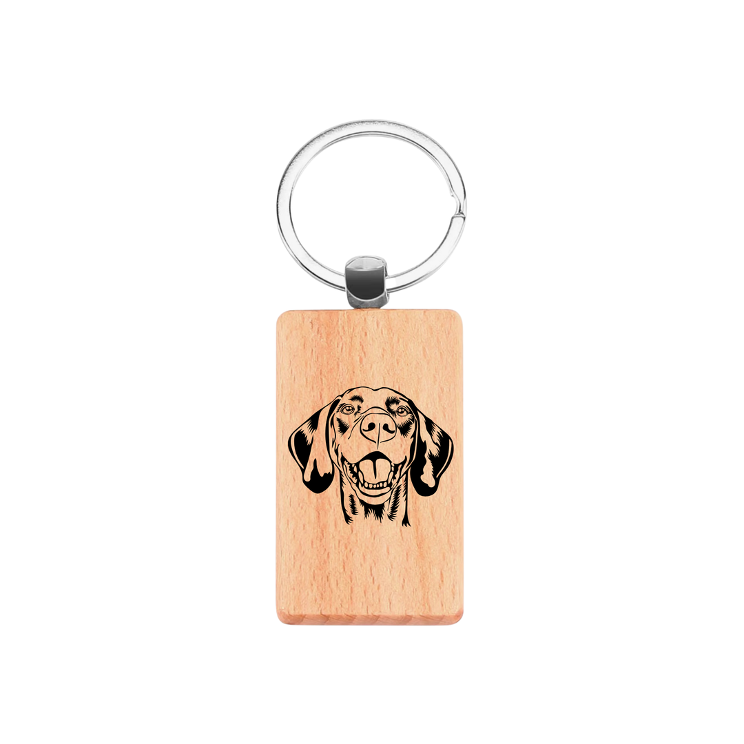 Hungarian Vizsla Face Engraved Rectangle Wooden Keyring