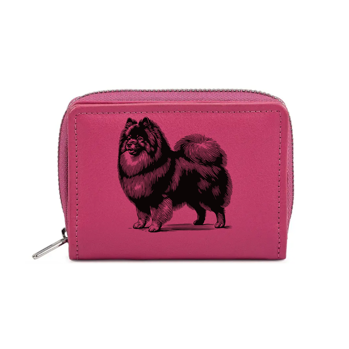 German Spitz Standing Engraved Small Leather Purse (Green/Pink/Blue/Red)