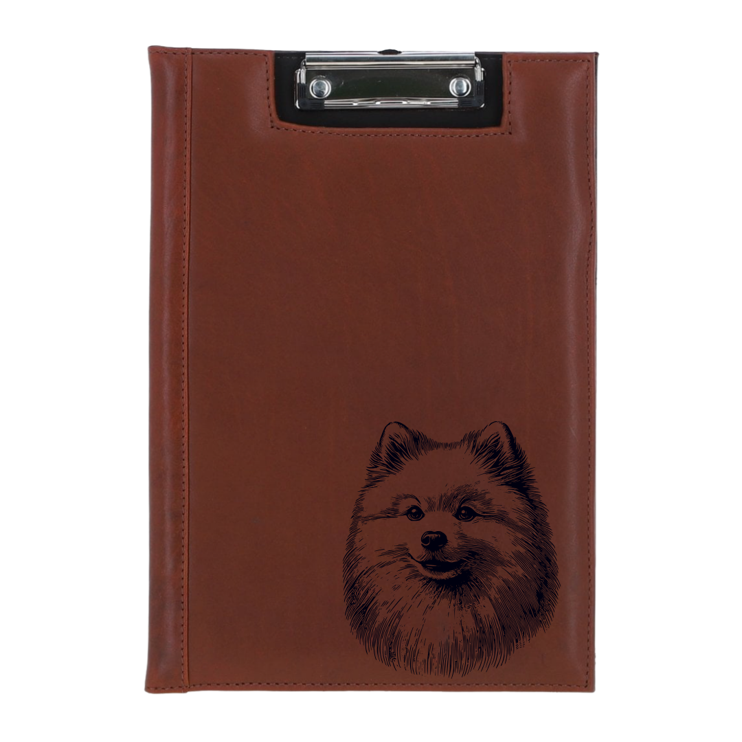 Japanese Spitz Face Engraved Leather Clipboard