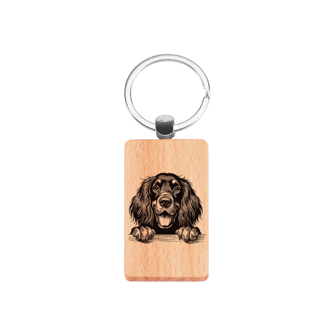 Gordon Setter Face & Paws Engraved Rectangle Wooden Keyring