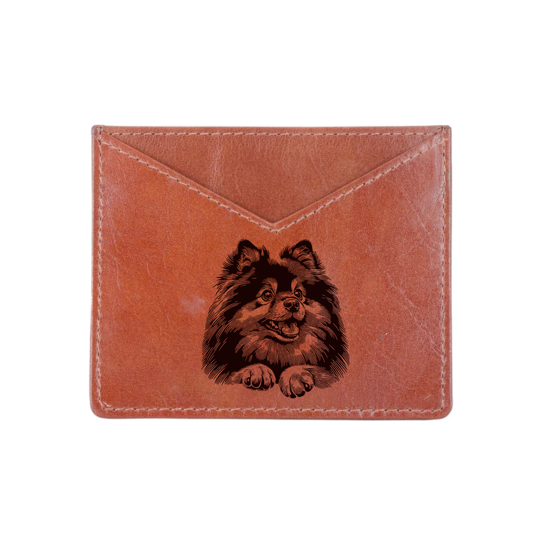 German Spitz Paws Engraved Genuine Leather Cardholder