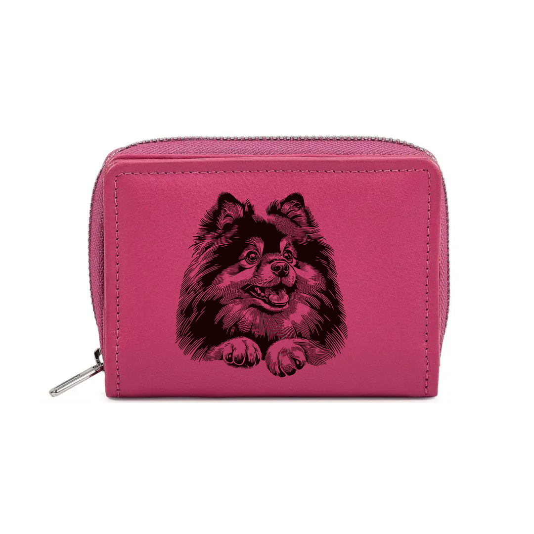 German Spitz Paws Engraved Small Leather Purse (Green/Pink/Blue/Red)