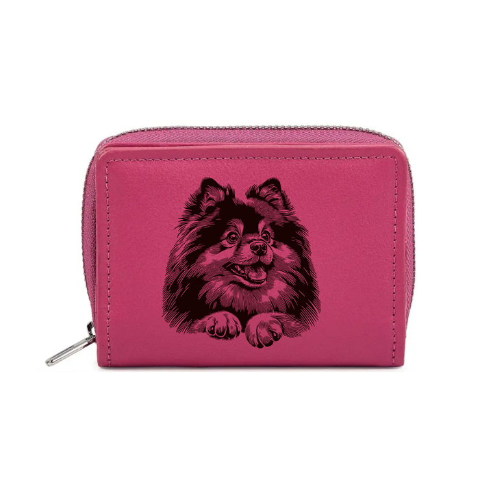 German Spitz Paws Engraved Small Leather Purse (Green/Pink/Blue/Red)