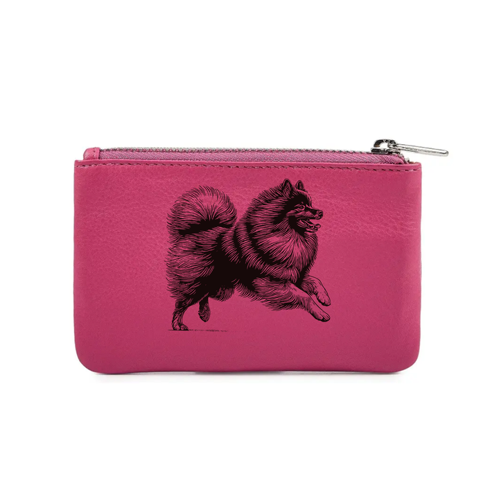 German Spitz Running Engraved Genuine Leather Coin Purse (Multiple Colour Options)