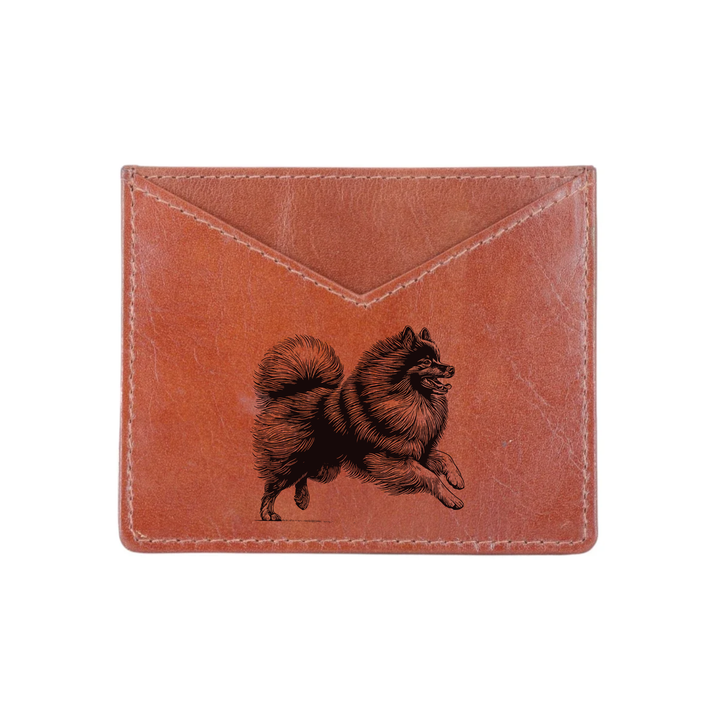 German Spitz Running Engraved Genuine Leather Cardholder