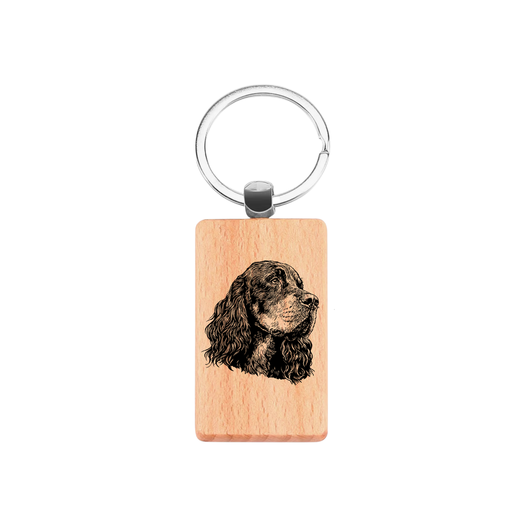 Gordon Setter Face Engraved Rectangle Wooden Keyring