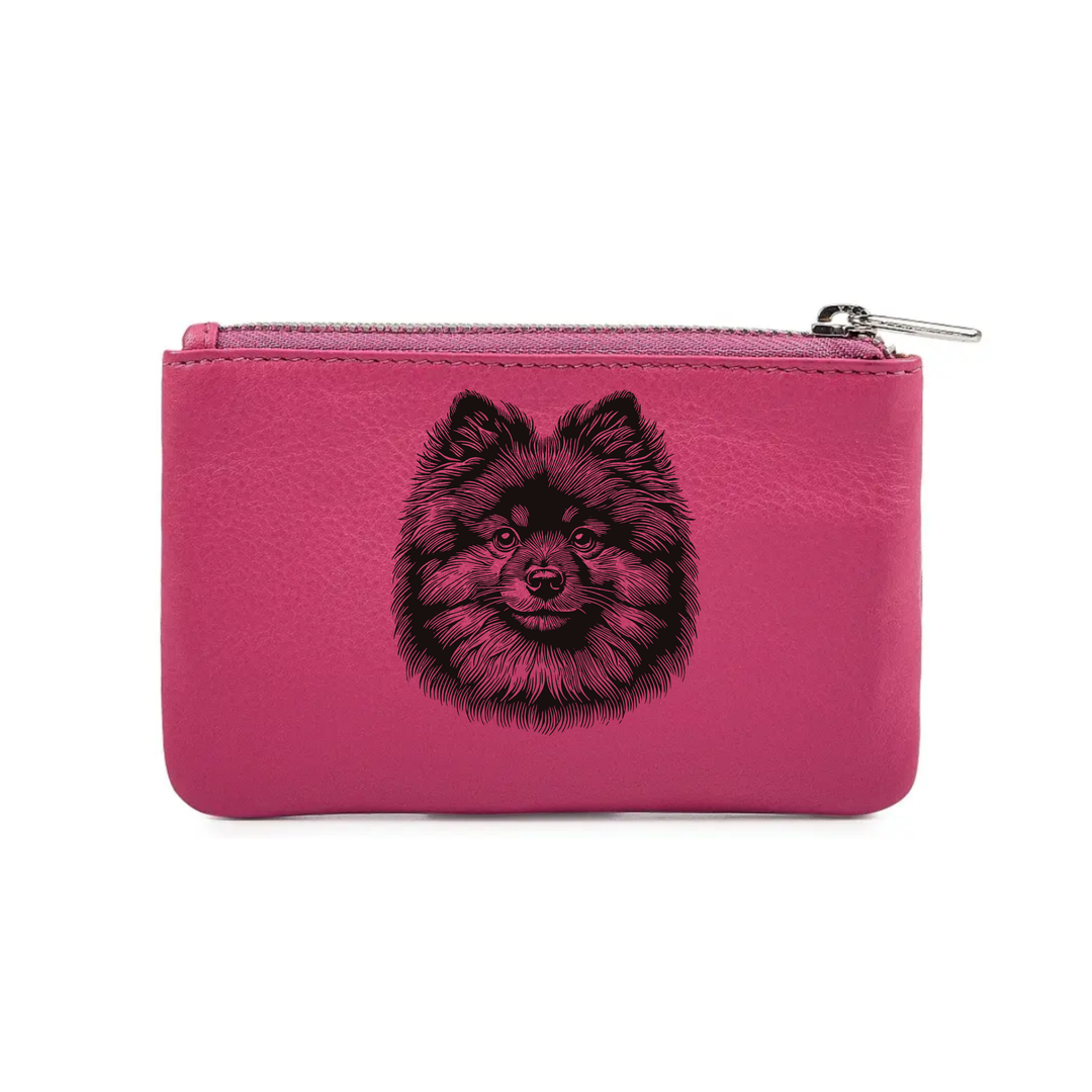 German Spitz Face Engraved Genuine Leather Coin Purse (Multiple Colour Options)