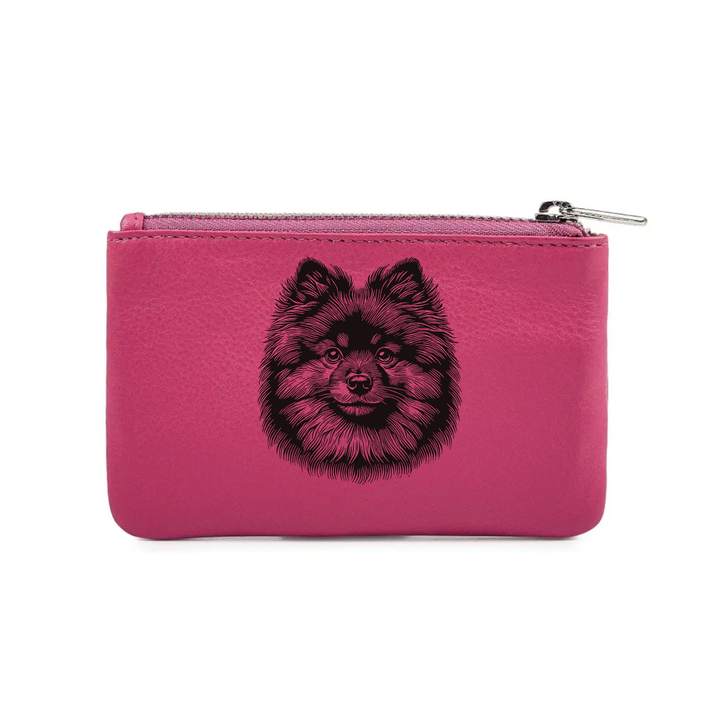 German Spitz Face Engraved Genuine Leather Coin Purse (Multiple Colour Options)