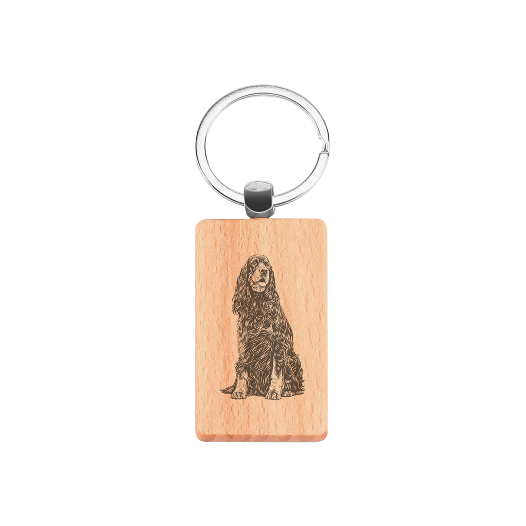 Gordon Setter Sitting Engraved Rectangle Wooden Keyring