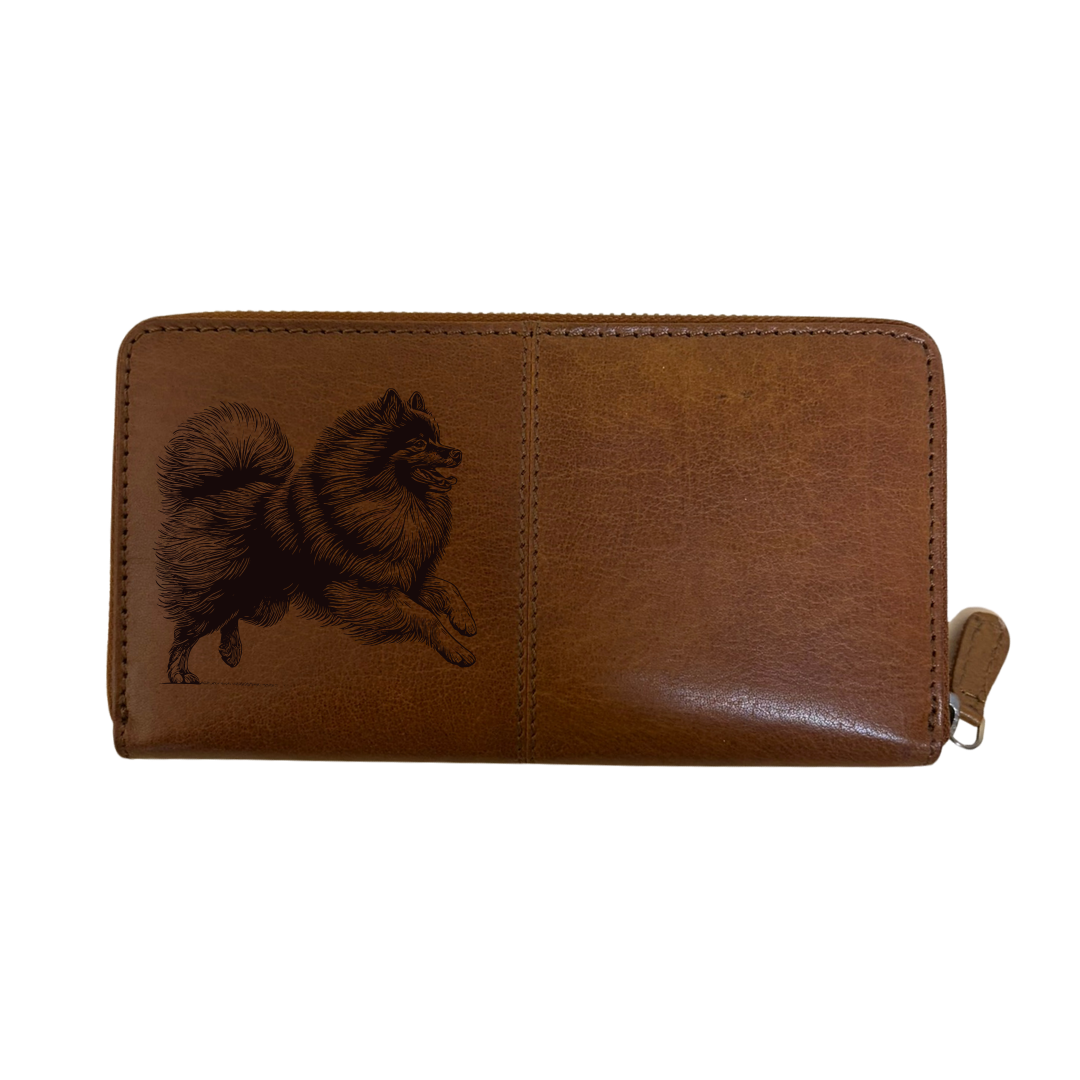 German Spitz Running Engraved Large Leather Purse
