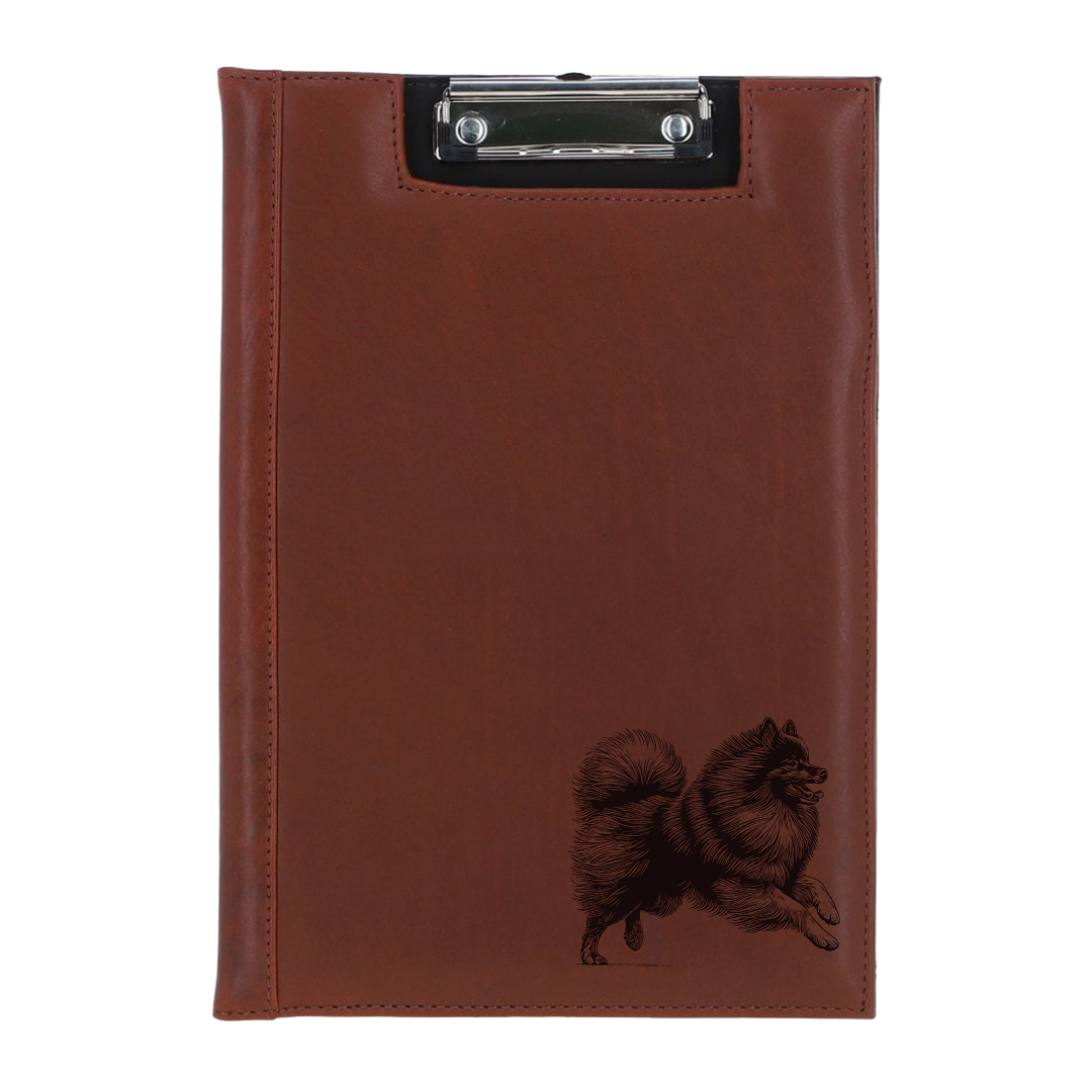German Spitz Running Engraved Leather Clipboard