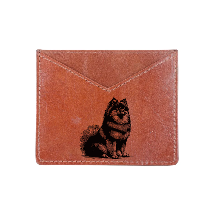 German Spitz Sitting Engraved Genuine Leather Cardholder