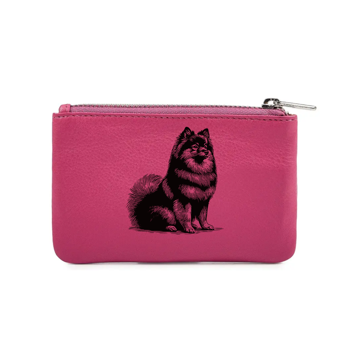 German Spitz Sitting Engraved Genuine Leather Coin Purse (Multiple Colour Options)