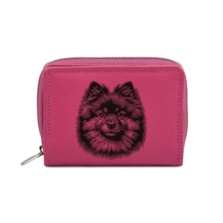 German Spitz Face Engraved Small Leather Purse (Green/Pink/Blue/Red)