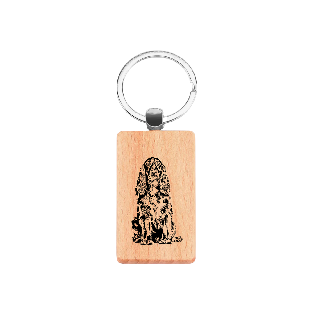 Field Spaniel Engraved Rectangle Wooden Keyring