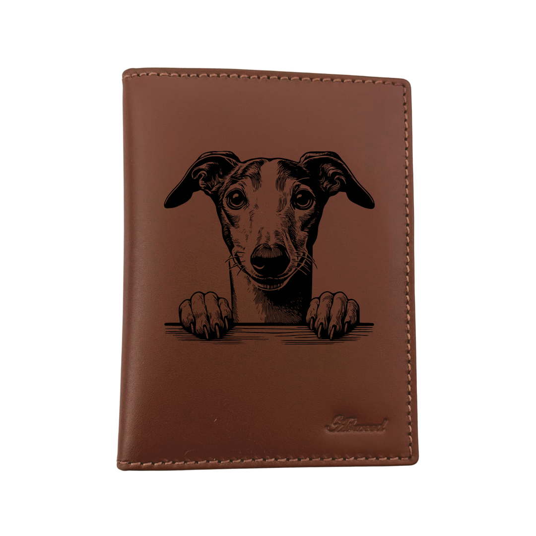 Whippet Paws Engraved Leather Passport Cover
