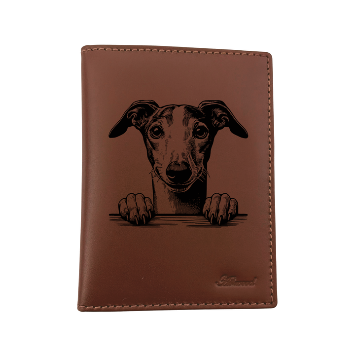 Whippet Paws Engraved Leather Passport Cover