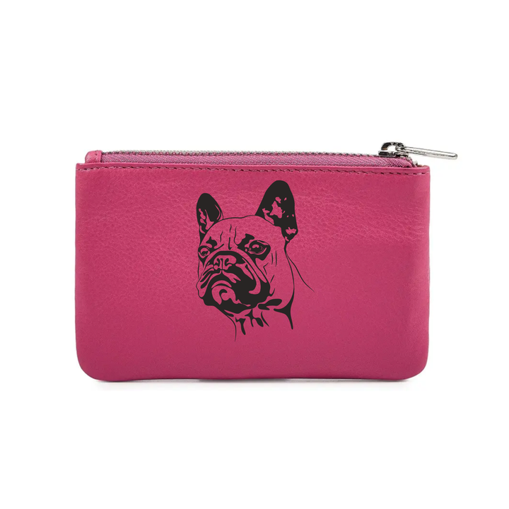 French Bulldog Face Engraved Genuine Leather Coin Purse (Multiple Colour Options)