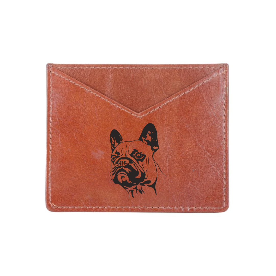 French Bulldog Face Engraved Genuine Leather Cardholder