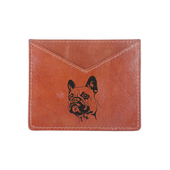 French Bulldog Face Engraved Genuine Leather Cardholder